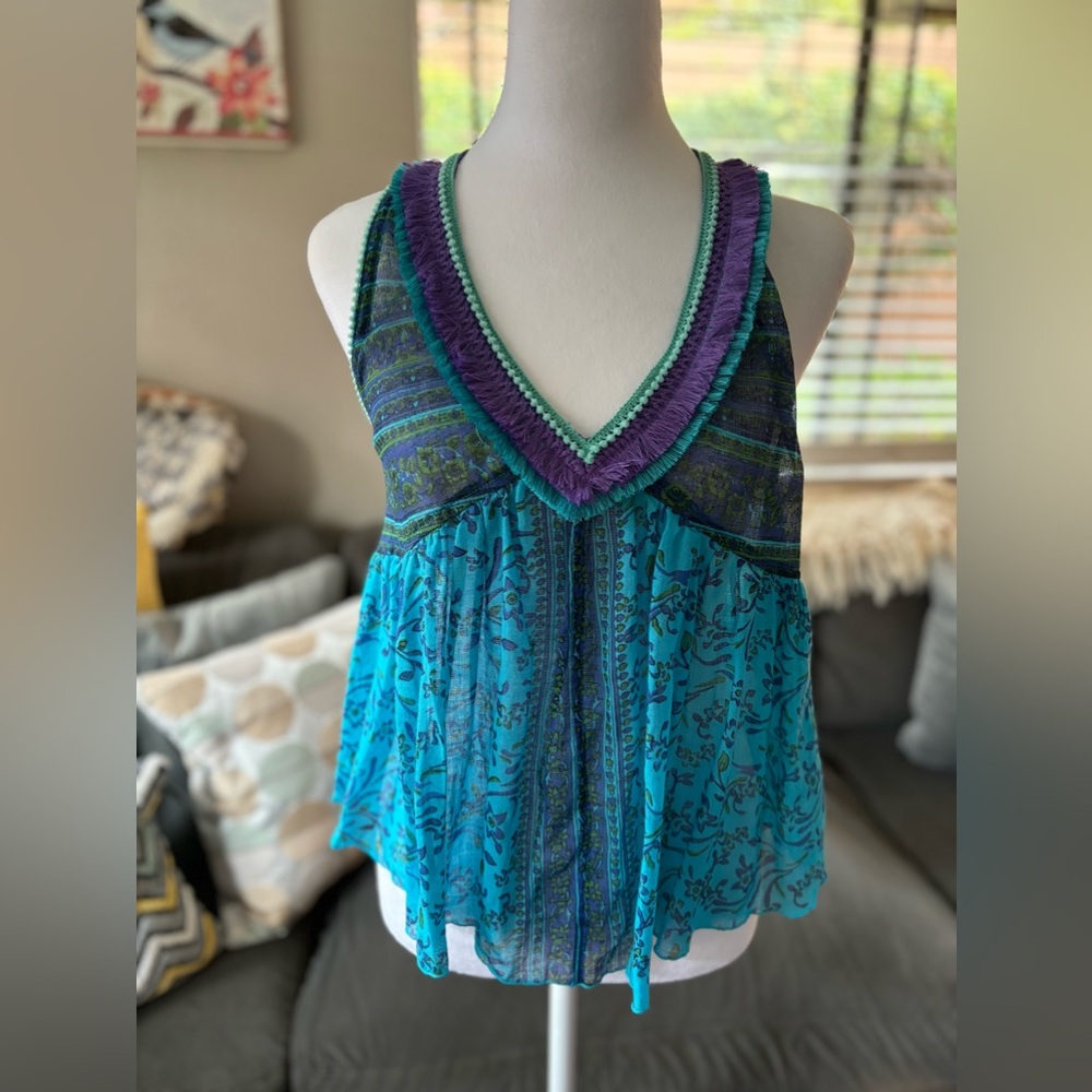 Poupette St. Barth Teal and Purple V-Neck Tank Top